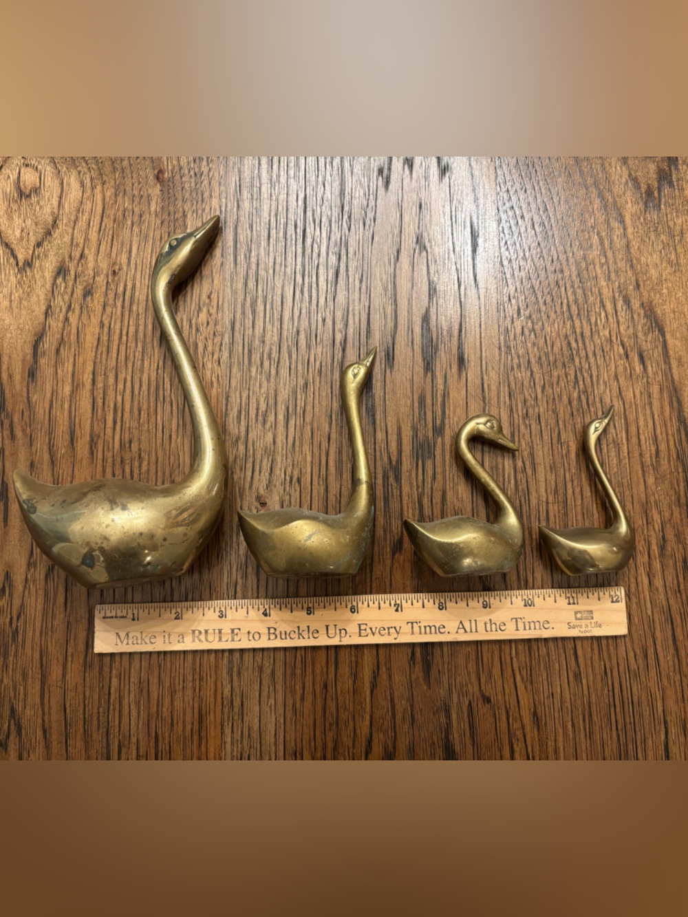 Vintage Solid Brass Swan Duck Family Set Mid Century Hollywood Regency Decor - Picture 14 of 16